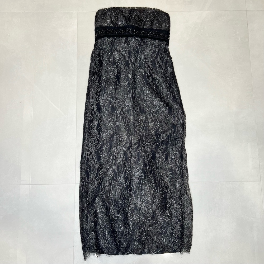 Badgley Mischka Black Lace Sequin Band Strapless - Picture 3 of 8